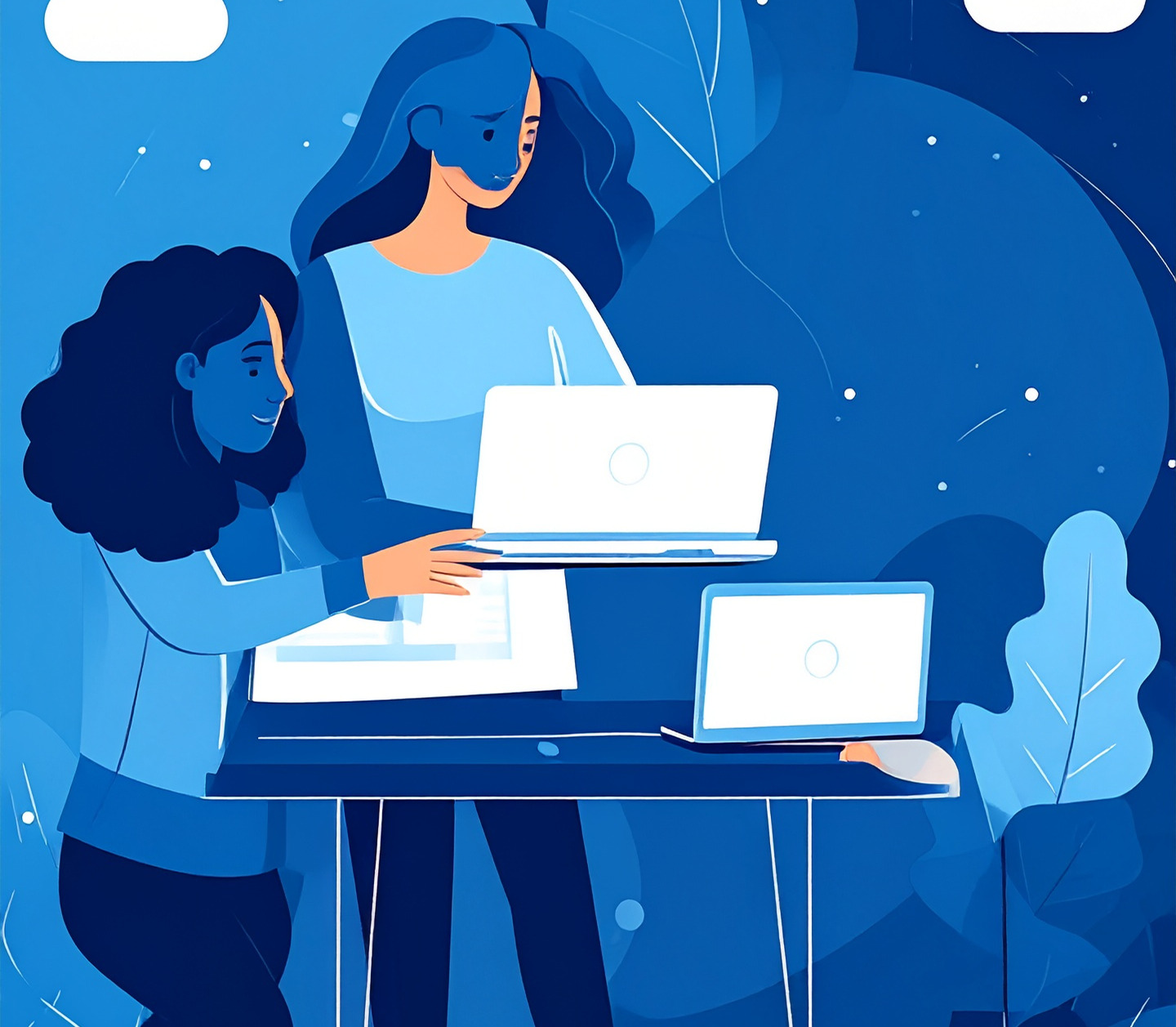 Två kvinnor vid en dator - visar tillgänglig webbplats